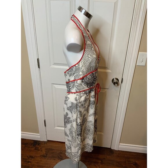 Kay Unger Black & White Floral Geometric Halter Dress W/ Red Piping, Size 12 - Picture 4 of 8